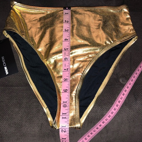 NWT Fashion Nova High Waisted Bikini Bottoms Gold - Picture 7 of 9